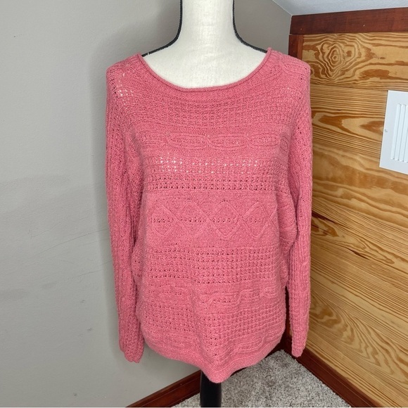Abercrombie & Fitch Mauve Pink Mixed Open Knit Long Sleeve Sweater Medium - Picture 1 of 9